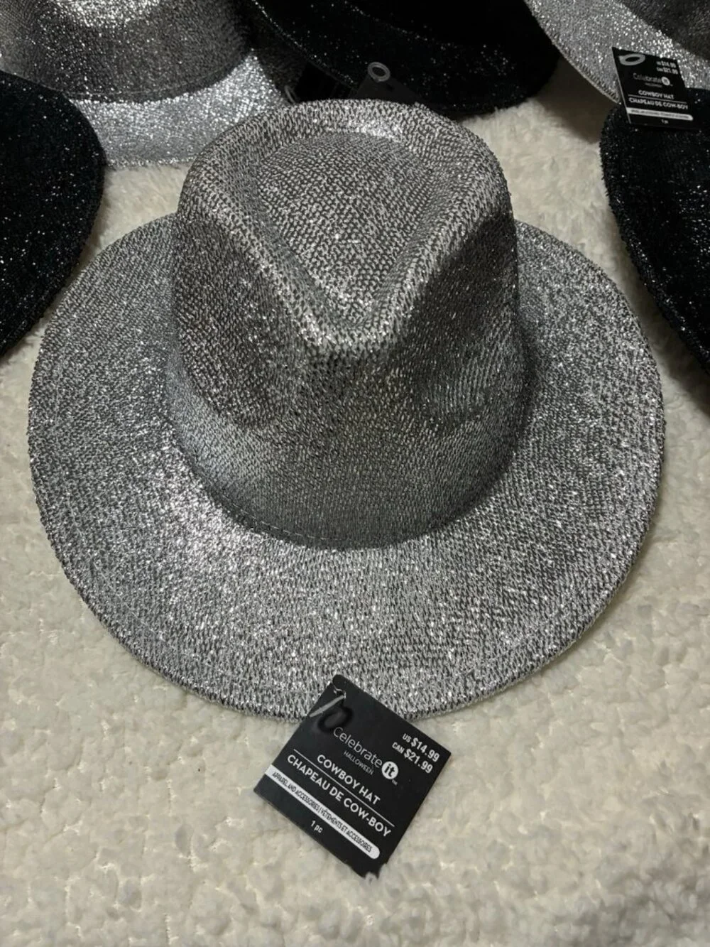Lot of 6 Celebrate Glitter Cowboy Hats 3 Black 3 Silver Space Cowgirl Party NWT